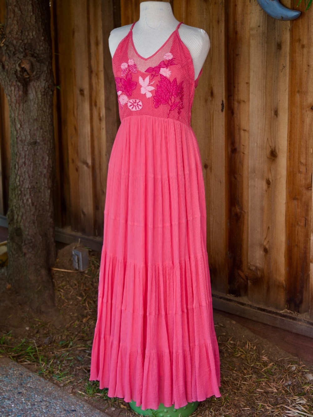 Carolina K 100% Cotton Pink Embroidered Sleeveless Maxi Marieta Dress Woman's M
